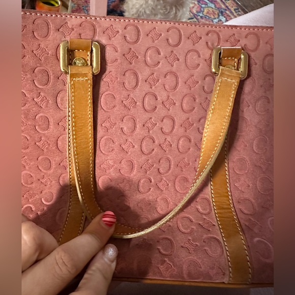 CELINE Tote Bag Pink Suede Leather Vintage Handbag - Picture 7 of 17
